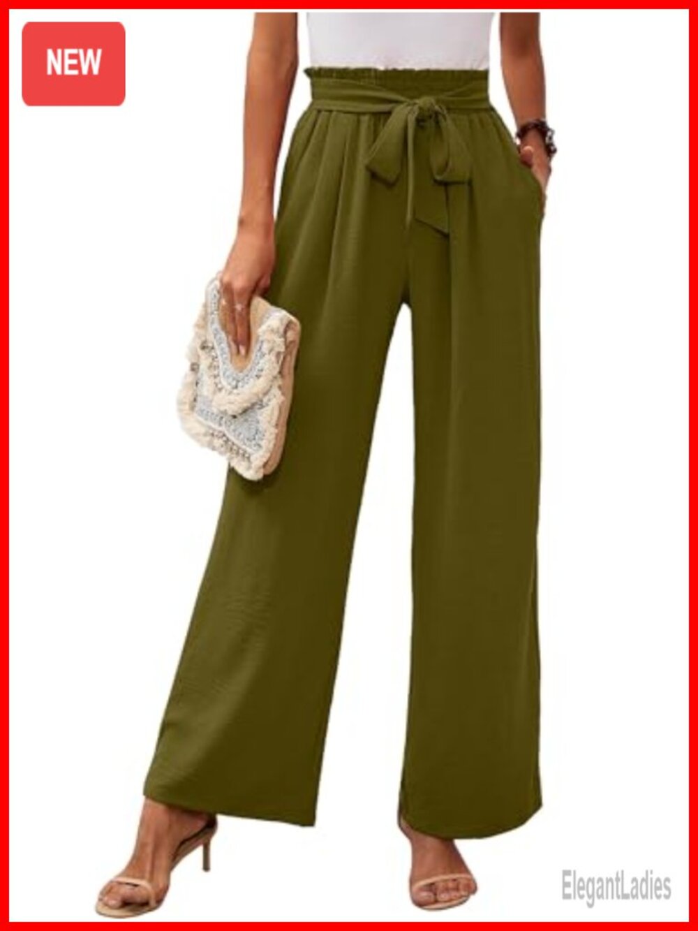 Wide Leg Pants High Waist Tie Knot Trousers Side Pockets Palazzo